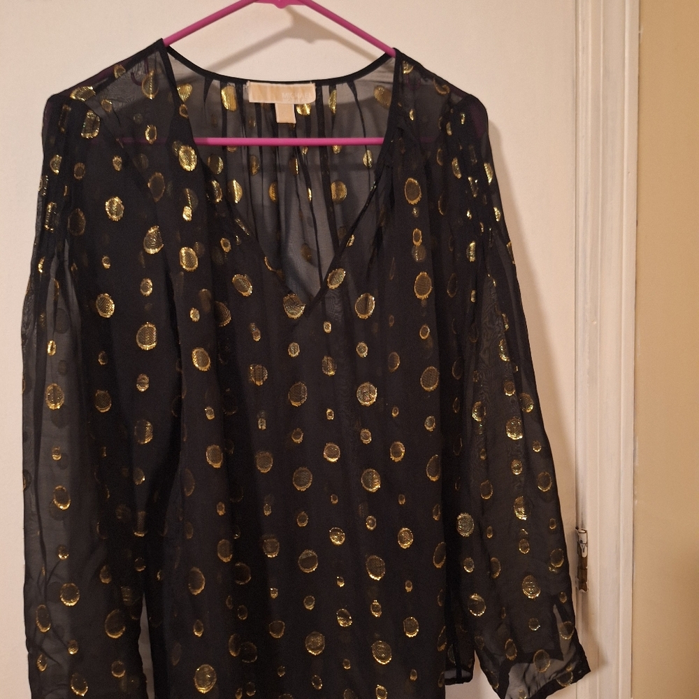 Michael Kors Black Blouse with Gold Dots